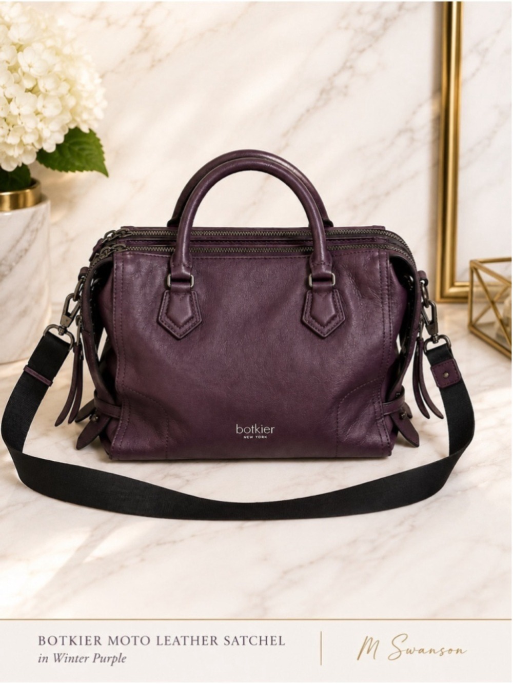 Botkier New York Moto Leather Satchel – Winter Purple